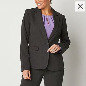 Liz Claiborne Womens Charcoal Heather Gray Regular Fit Blazer